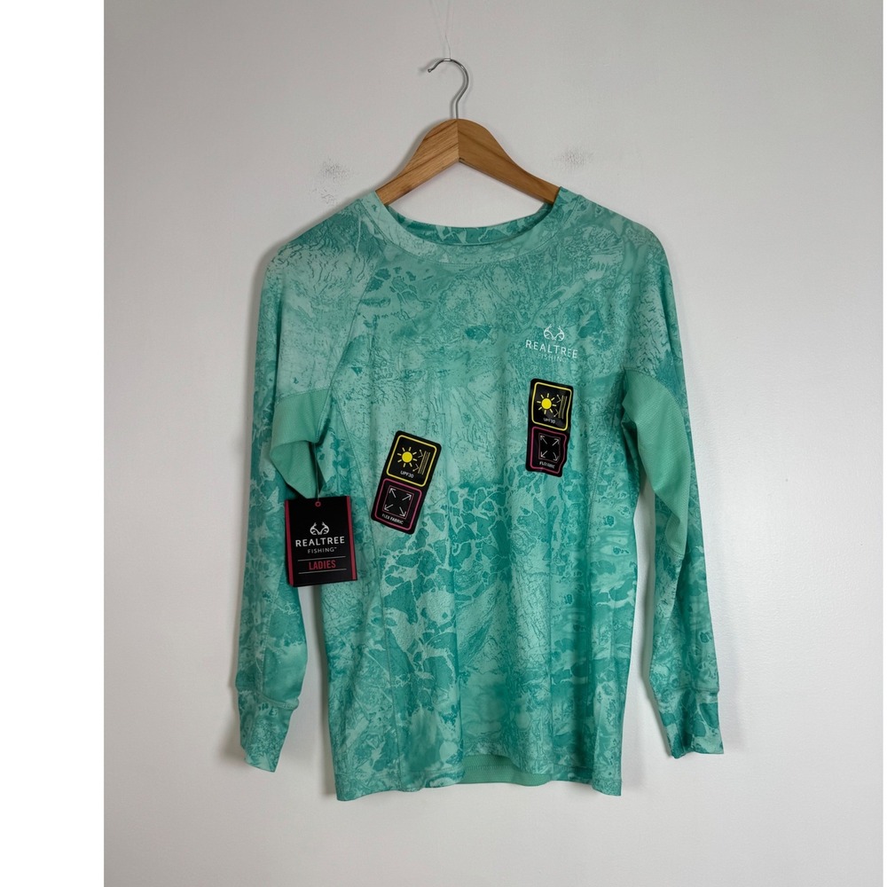 Gorpcore Realtree Fishing Womens Sm Performance Shirt Teal Camo UPF 30 REPREVE